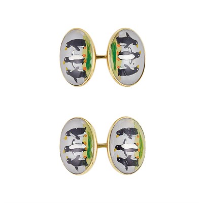 Lot 222 - Pair of Gold and Reverse Crystal Intaglio Cufflinks