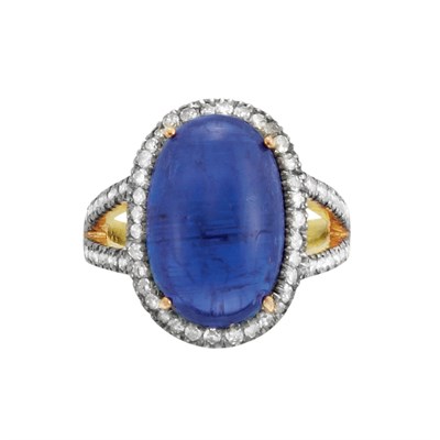 Lot 6 - Gold, Silver, Cabochon Tanzanite and Diamond Ring
