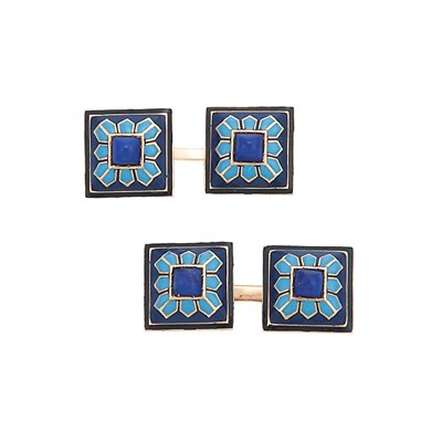 Lot 168 - Pair of Gold, Enamel and Lapis Cufflinks