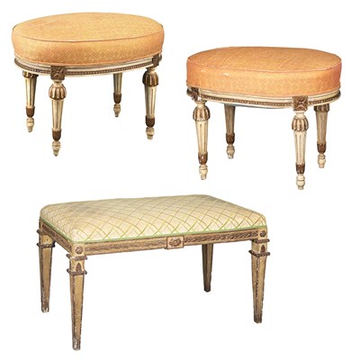 Lot 414 - Group of Three Louis XV Style Painted Stools...