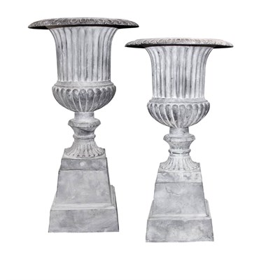 Lot 321 - Pair of Neoclassical Style Iron Garden Urns...