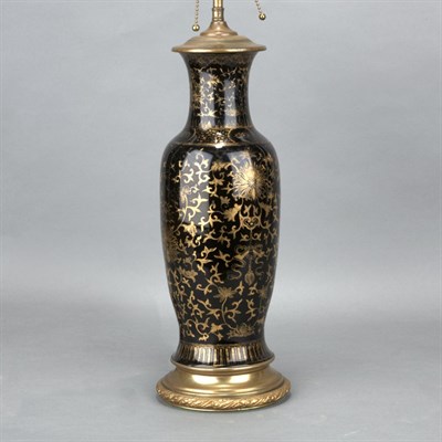 Lot 309 - Chinese Gilt Decorated Black Porcelain Lamp...