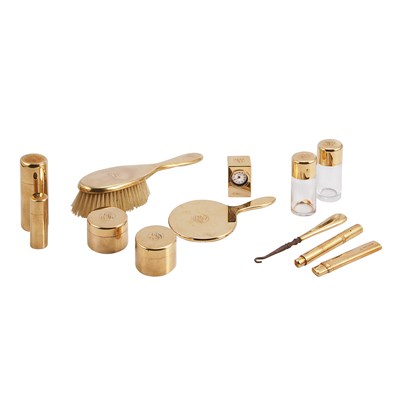 Lot 339 - Asprey 18 Karat Gold Traveling Vanity Set...