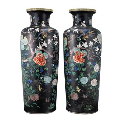 Lot 411 - Pair of Chinese Famille Noire Porcelain Vases...