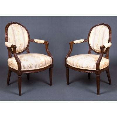 Lot 151 - Pair of Louis XV Style Walnut Fauteuils
