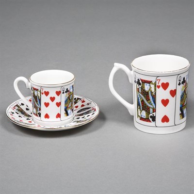 Lot 100 - Group of Playing Card Decorated Porcelain Cups...