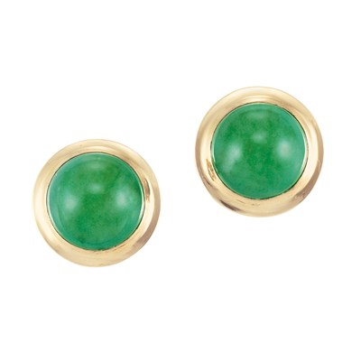 Lot 397 - Pair of Rose Gold and Jade Earclips