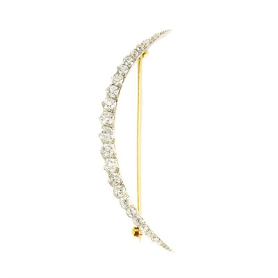 Lot 601 - Antique Platinum, Gold and Diamond Crescent Pin