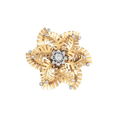Lot 59 - Gold, Platinum and Diamond Flower Brooch
