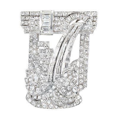 Lot 626 - Platinum and Diamond Waterfall Pendant-Brooch