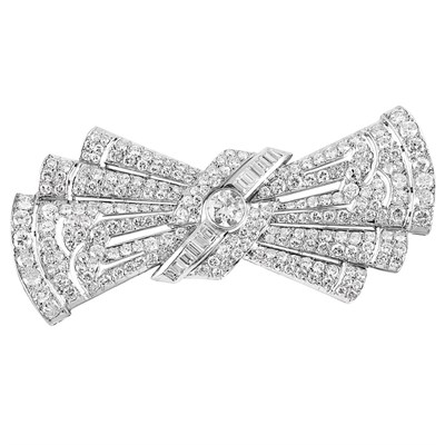 Lot 596 - Platinum and Diamond Bow Brooch