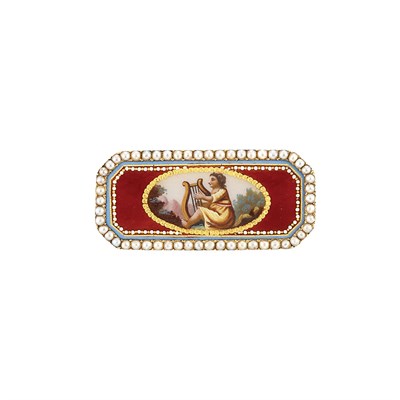 Lot 651 - Antique Gold, Enamel, Guilloche Enamel and Split Pearl Brooch