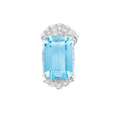 Lot 149 - Platinum, Aquamarine and Diamond Pendant-Brooch