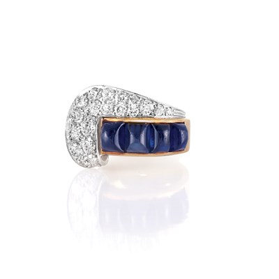 Lot 413 - Gold, Platinum, Cabochon Sapphire and Diamond Ring