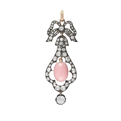Lot 308A - Antique Silver, Gold, Conch Pearl and Diamond Pendant
