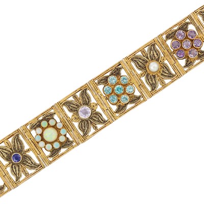 Lot 642 - Arts and Crafts Gold, Gem-Set and Pearl Bracelet
