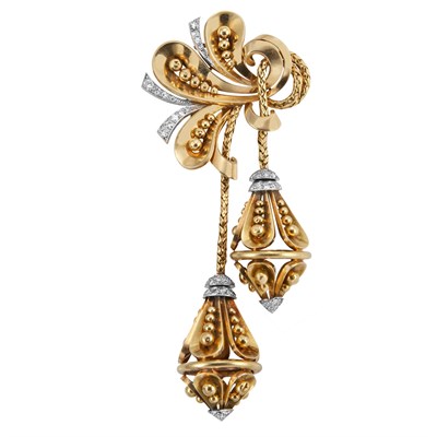 Lot 407 - Gold, Platinum and Diamond Pendant-Clip