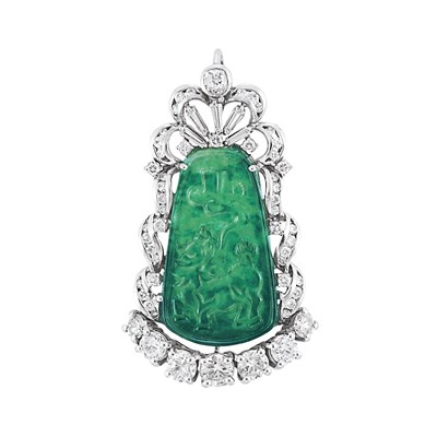 Lot 578 - Carved Jade and Diamond Pendant