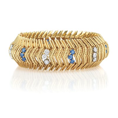 Lot 510 - Gold, Diamond and Sapphire Bracelet