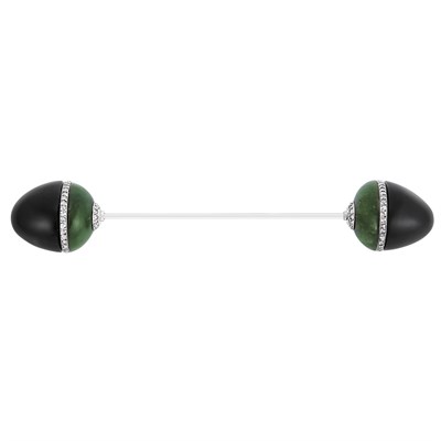 Lot 563 - Art Deco Platinum, Black Onyx, Nephrite and Diamond Jabot