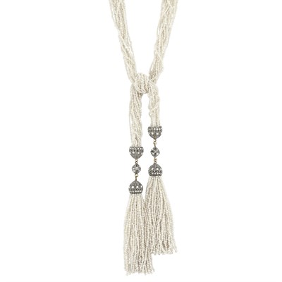 Lot 313 - Antique Thirteen Strand Seed Pearl, Silver and Split Pearl Sautoir