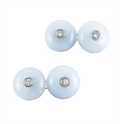 Lot 249 - Pair of Blue Chalcedony and Diamond Cufflinks