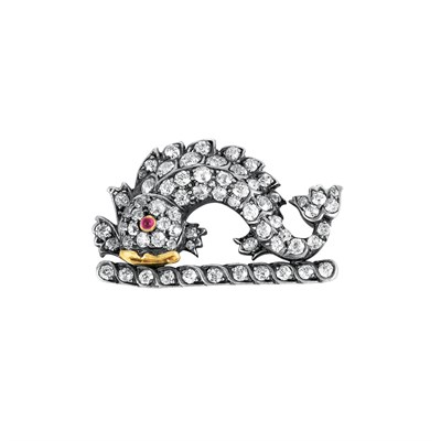 Lot 312 - Antique Silver, Gold, Diamond and Ruby Sea Dragon Pin