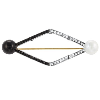 Lot 566 - Art Deco Diamond, Black Onyx and Button Pearl Brooch