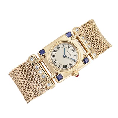 Lot 431 - Gold, Diamond and Sapphire Wristwatch, Cartier