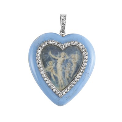 Lot 248 - Edwardian Enamel, Guilloche Enamel and Diamond Heart Pendant-Watch