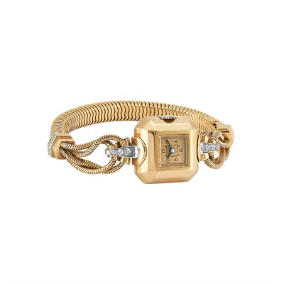 Lot 403 - Gold and Diamond Bracelet-Watch, Boucheron