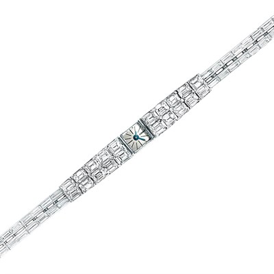 Lot 465 - Platinum and Diamond Bracelet-Watch, Sterle, Vacheron & Constantin