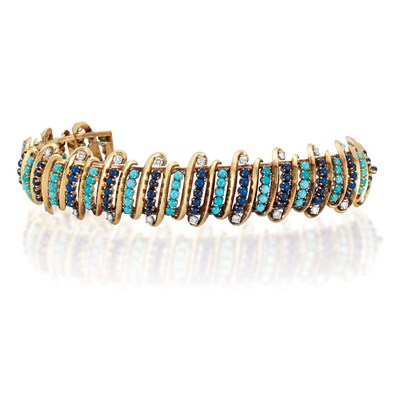 Lot 516 - Gold, Turquoise, Lapis and Diamond Bracelet, Cartier
