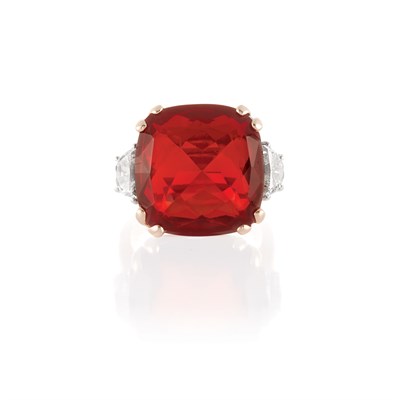 Lot 433 - Gold, Fire Opal and Diamond Ring