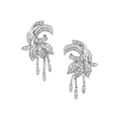 Lot 339 - Pair of Platinum and Diamond Flower Fringe Earclips