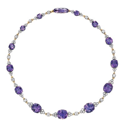 Lot 311 - Antique Russian Silver, Gold, Amethyst and Diamond Necklace