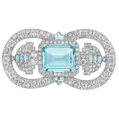 Lot 624 - Platinum, Aquamarine and Diamond Brooch, Cartier
