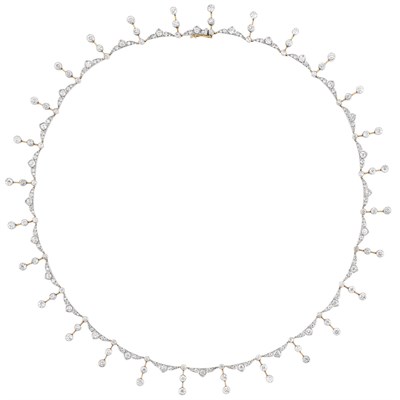 Lot 310 - Platinum, Gold and Diamond Fringe Necklace