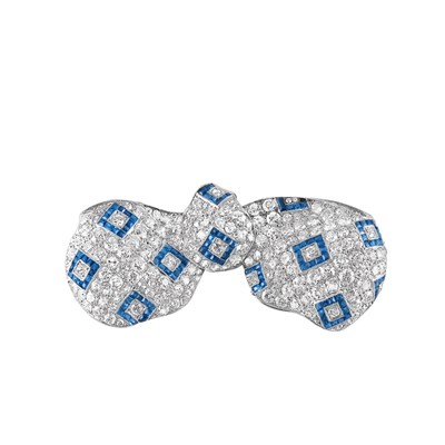 Lot 598 - Platinum, Diamond and Sapphire Bow Brooch