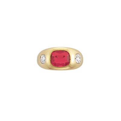 Lot 52 - Gold, Fire Opal and Diamond Gypsy Ring