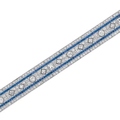 Lot 608 - Art Deco Platinum, Diamond and Sapphire Bracelet