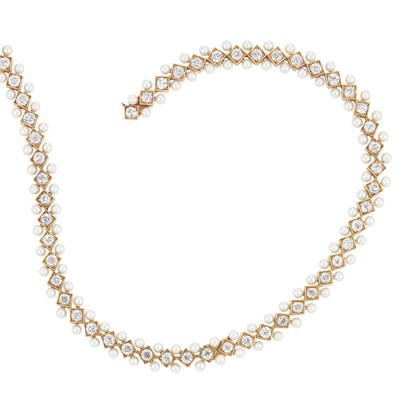 Lot 646 - Antique Gold, Pearl and Diamond Necklace/Bracelet Combination, Tiffany & Co.