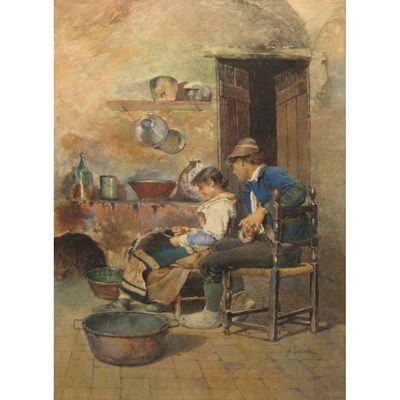Lot 39 - Augusto Daini Italian, 1860-1920 Flirtation in...