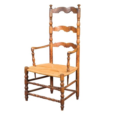 Lot 124 - Provincial Slat Back Rush Seat Open Armchair...