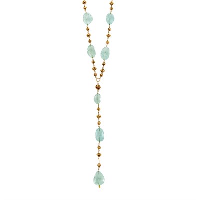 Lot 22 - Gold and Tumbled Aquamarine Bead Necklace