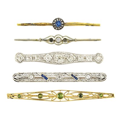 Lot 612 - Five Diamond and Gem-Set Bar Pins