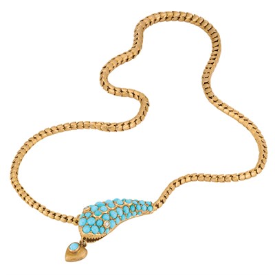 Lot 662 - Antique Gold, Turquoise and Diamond Snake Necklace