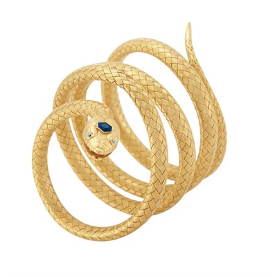 Lot 654 - Antique Gold, Sapphire and Diamond Mesh Snake Bracelet
