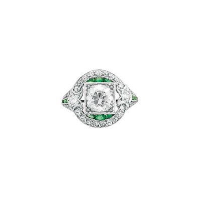 Lot 17 - Platinum, Diamond and Emerald Ring