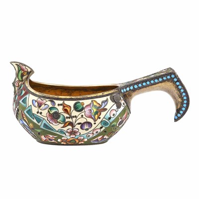 Lot 310 - Russian Cloisonne Enameled Silver Kovsch Maker'...